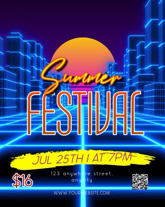 Purple Neon Summer Festival Instagram Portrait template