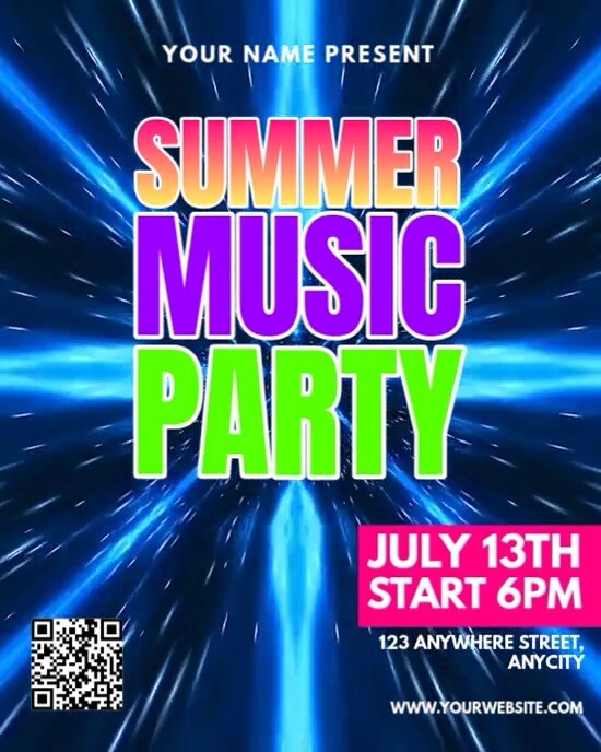 Purple Neon Summer Music Party Instagram Portrait template