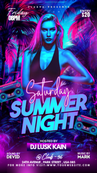 Purple Neon Summer Night Party Instagram Story template
