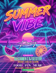 Purple Neon Summer Party Flyer Volante (Carta US) template