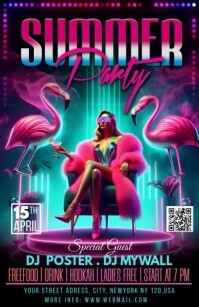 Purple Neon Summer Party Tabloid Tabloide template