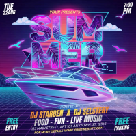 Purple Neon Summer Yacht Party Square Video Vierkant (1:1) template