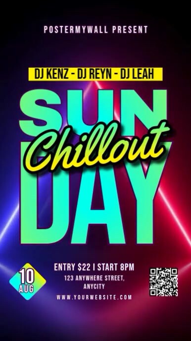Purple Neon Sunday Chillout Tampilan Digital (9:16) template