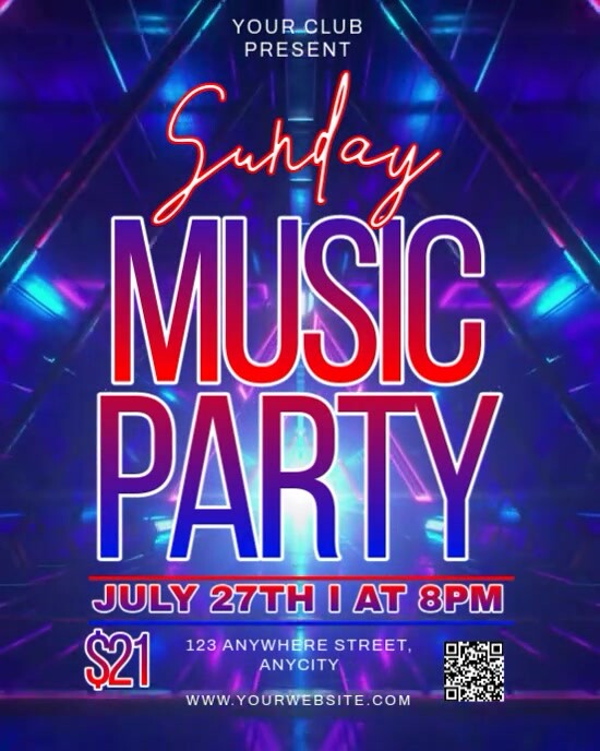 Purple Neon Sunday Music Party Instagram Portrait template