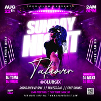 Purple Neon  Sunday Takeover Ladies Night Party  Instagram Post template