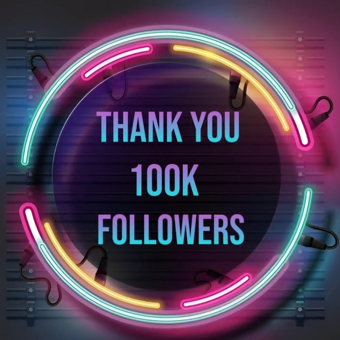 Purple Neon Thank You 100k Followers Instagram Post Template | PosterMyWall