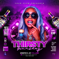 Purple Neon Thirsty Thursday Night Party Instagram Post Wpis na Instagrama template