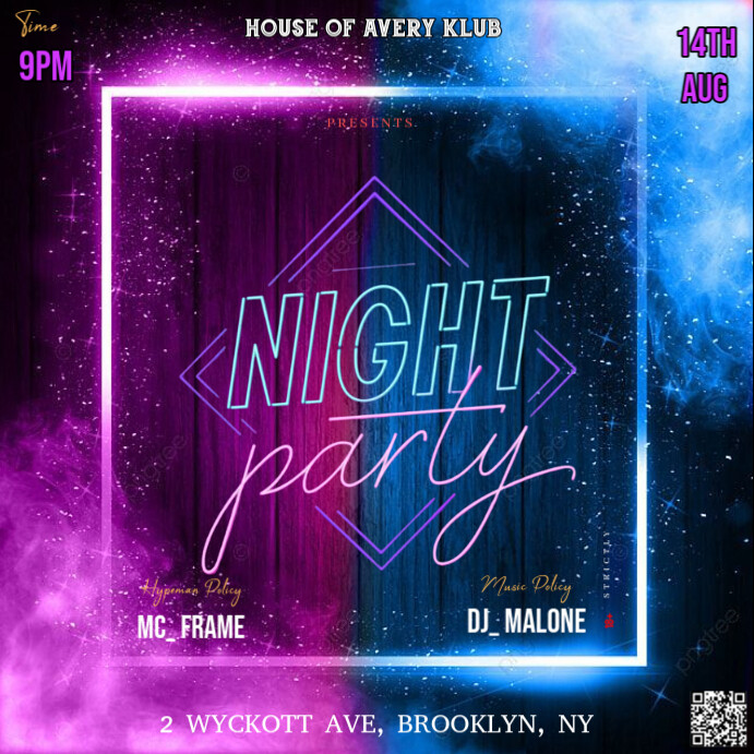 Purple Neon This Image Is A Dynamic And Modern Flyer For A "night Party" Instagram Post template