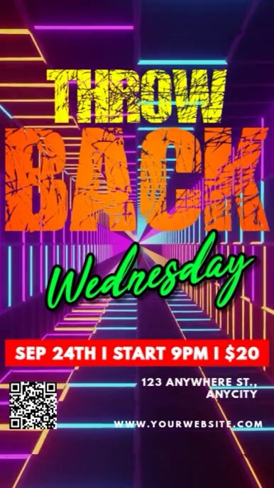 Kick Back Wednesday Purple Neon Throw Back Wednesday Reel Instagram Template | PosterMyWall