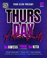 Purple Neon Thursday Active Party Instagram Portrait template