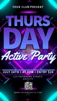 Purple Neon Thursday Active Party Instagram Reel template