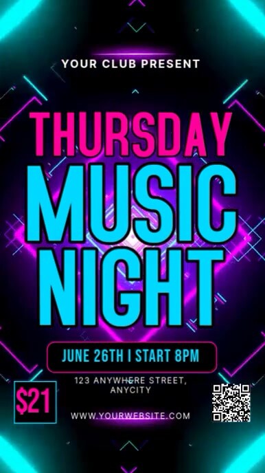 Purple Neon Thursday Music Night Reel Instagram template