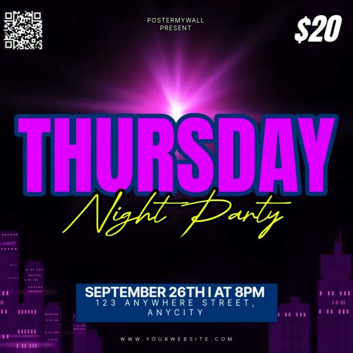 Py Thursday Purple Copy of Purple Neon Thursday Night Party Pos Instagra | PosterMyWall
