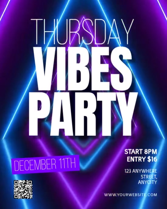 Py Thursday Purple Purple Neon Thursday Vibes Party Instagram Portrait Template | PosterMyWall