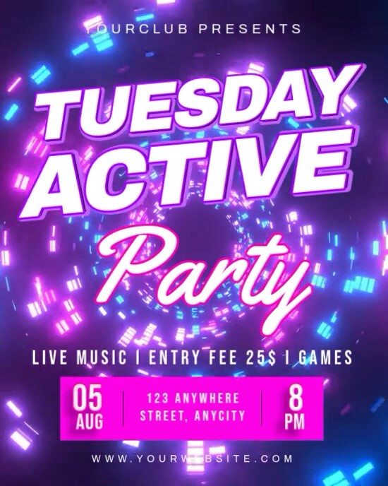 Purple Neon Tuesday Active Party Instagram Portrait Templat | PosterMyWall