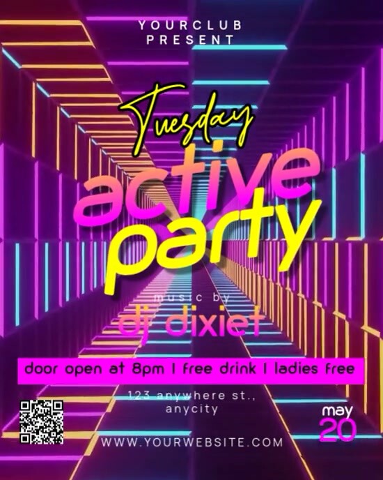 Purple Neon Tuesday Active Party Instagram Portrait template