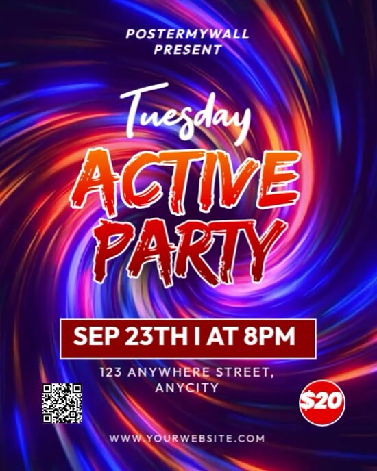 Copy of Purple Neon Tuesday Active Party Instagram Portrait | PosterMyWall