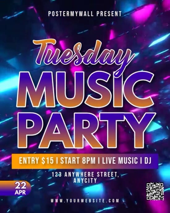 Purple Neon Tuesday Music Party Instagram Portrait template