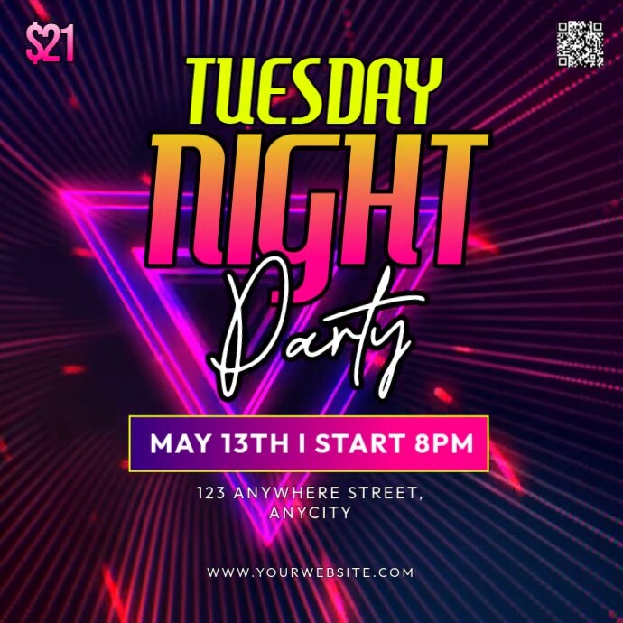 Purple Neon Tuesday Night Party Pos Instagram template