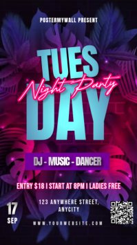 Purple Neon Tuesday Night Party Tampilan Digi Display digitale (9:16) template
