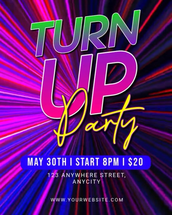 Purple Neon Turn Up Party Instagram Portrait template