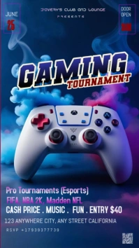 Purple Neon Ultimate Gaming Tournament  Instagram Story template