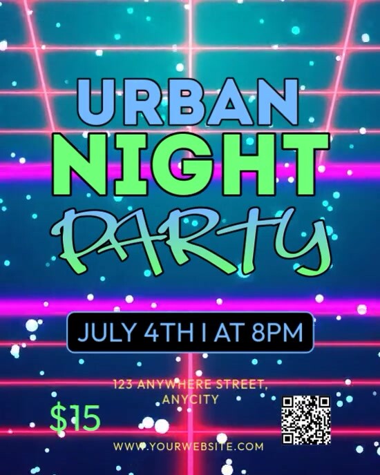 Purple Neon Urban Night Party Instagram Portrait template