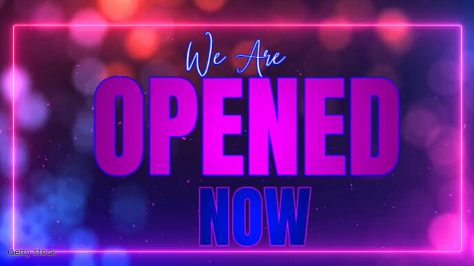 Purple Neon We Are Open Digital Display (16:9) template