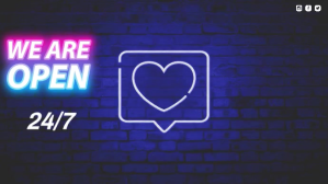 Purple Purple Neon We Are Open Digital Display (16:9) Digitalt display Template