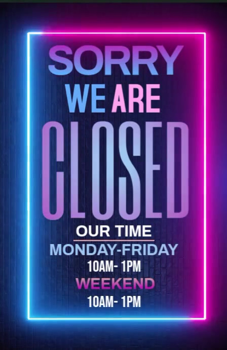 Purple Neon We-are-sorry-we Are Closed-neon-video Tabloid Template ...