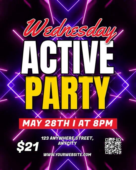 Purple Neon Wednesday Active Party Instagram Portrait template