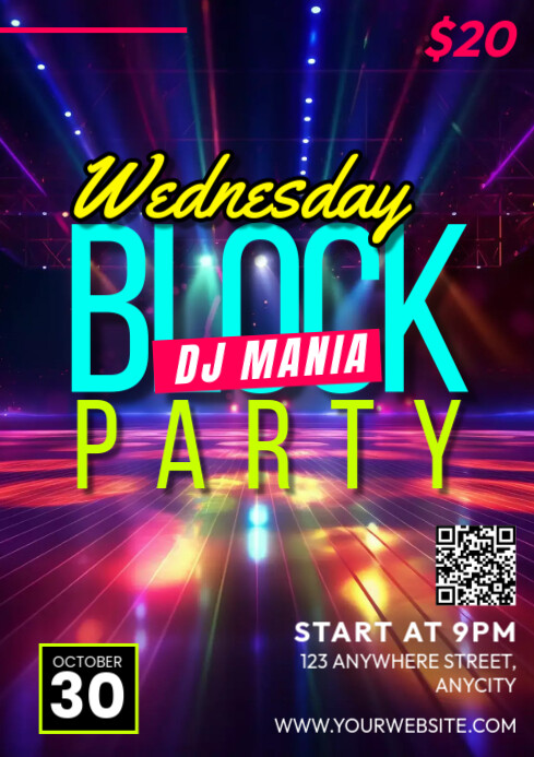 Copy of Purple Neon Wednesday Block Party A4 | PosterMyWall