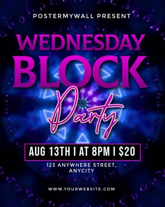 Purple Neon Wednesday Block Party Instagram Portrait Template ...