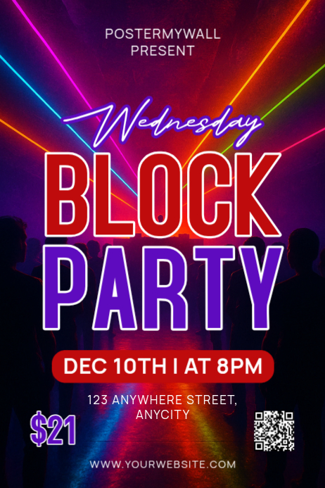 Purple Neon Wednesday Block Party Poster Template | PosterMyWall