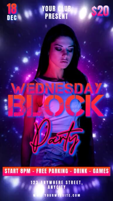 Copy of Purple Neon Wednesday Block Party Reel Instagram | PosterMyWall