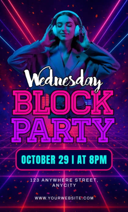 Purple Neon Wednesday Block Party Us Legal Template | PosterMyWall