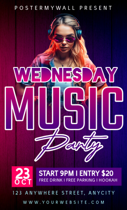 Purple Neon Wednesday Music Party Legal As template