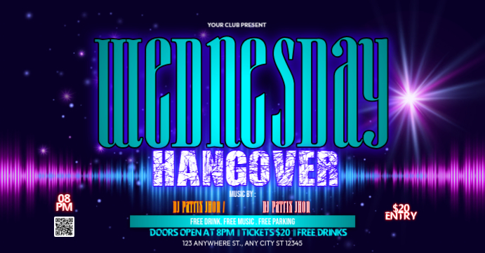 Purple Neon Wednesday Night Party Facebook Event Cover Template ...