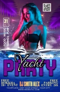 Purple Neon Yacht Party  Half Page Wide template