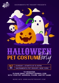 Purple Orange Halloween Pet Party Flyer A4 template