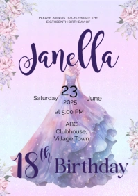 Purple Pastel 18th Birthday Invitation A4 template