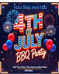 Purple Pastel 4th Of July Bbq Flayer Template Editable Independence Day Invite Instagram Portrait