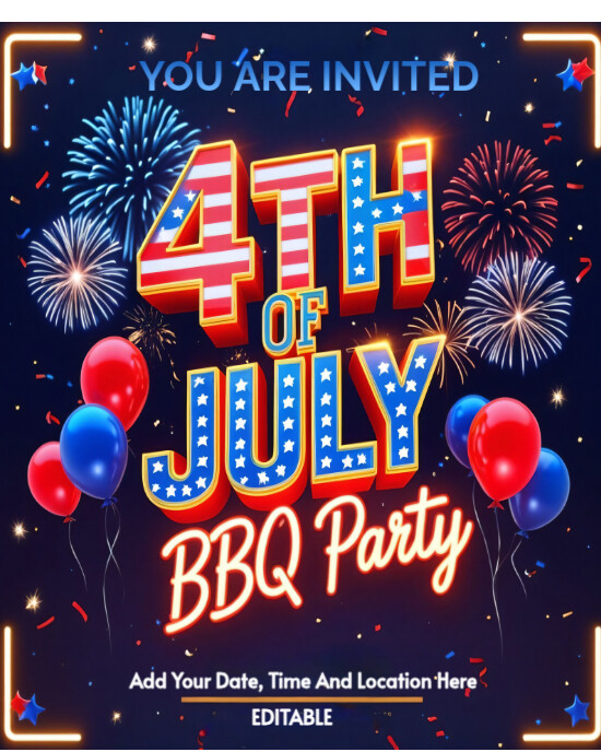 Purple Pastel 4th Of July Bbq Flayer Template Editable Independence Day Invite Instagram Portrait