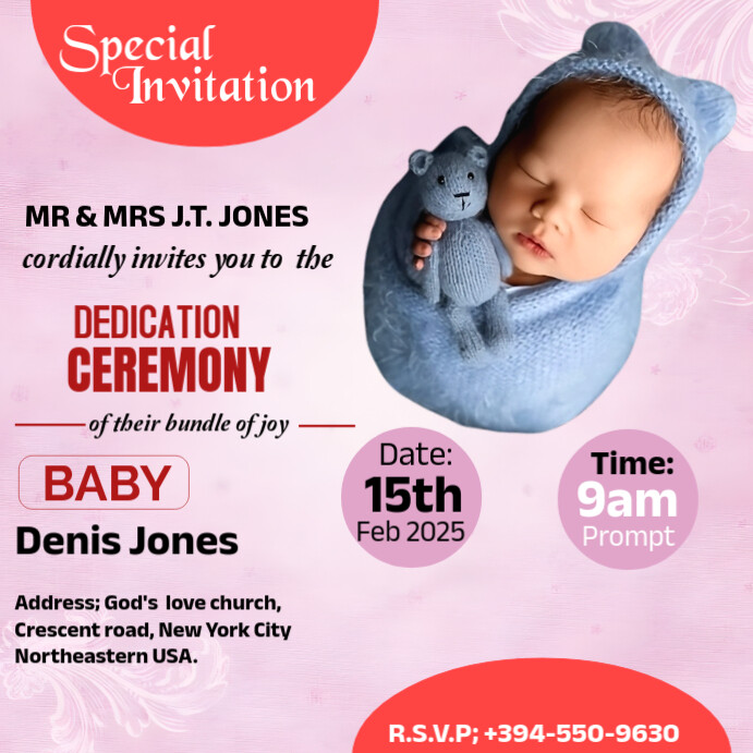 Purple Pastel Baby Dedication Invitation Instagram Post Template ...