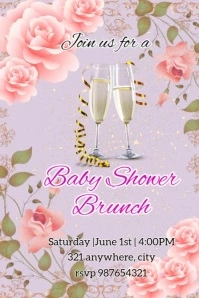 Purple Pastel Floral Baby Shower Brunch Poster Póster template