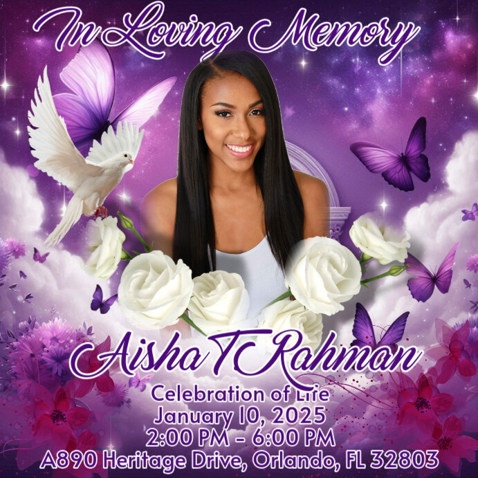 Purple Pastel Funeral Memorial Announcement Flyer Instagram Post template