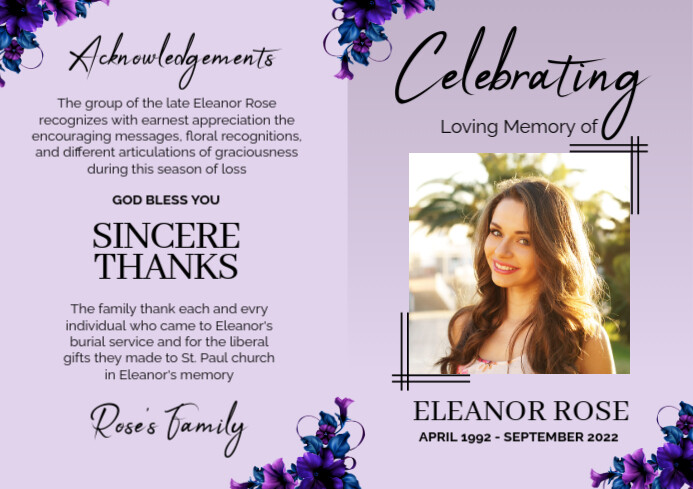 Copy of Purple Pastel Funeral Program (2 Pages) A3 | PosterMyWall