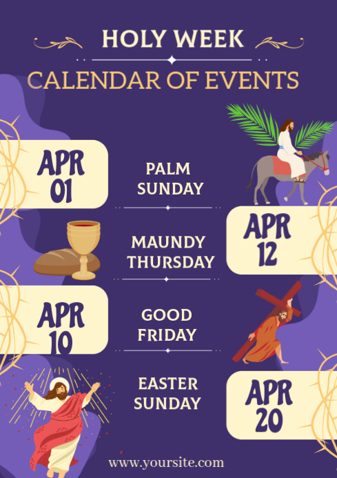 Holy Week Color In Calendar Copy of Purple Pastel Holy Week Calendar A4 | PosterMyWall