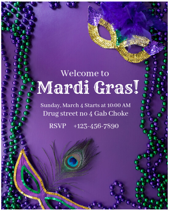 Purple Pastel Mardi Gras Party Invitation Flyers Instagram Portrait template