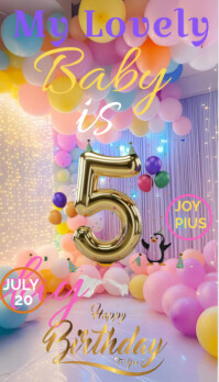 Purple Pastel Pink Golden 5 Delight - My Lovely Baby Birthday Flyer  Business Card Visitenkarte template